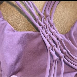 Racerback woven detail sports bra in gorgeous mauve color